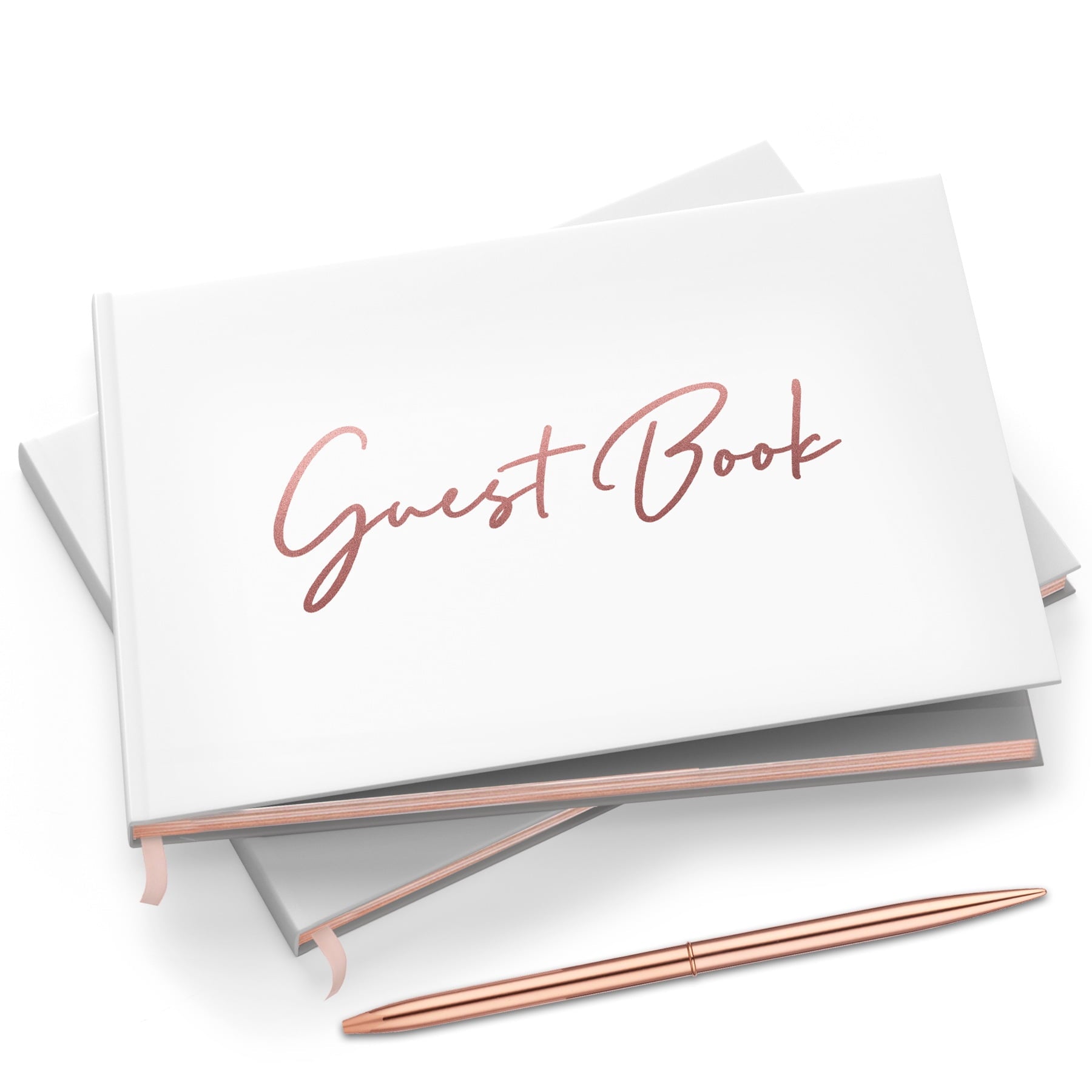 Merry Expressions Rose Gold Wedding Guest Book & Pen Set - 9" x 7" Hardcover 100 Page/50 Sheets