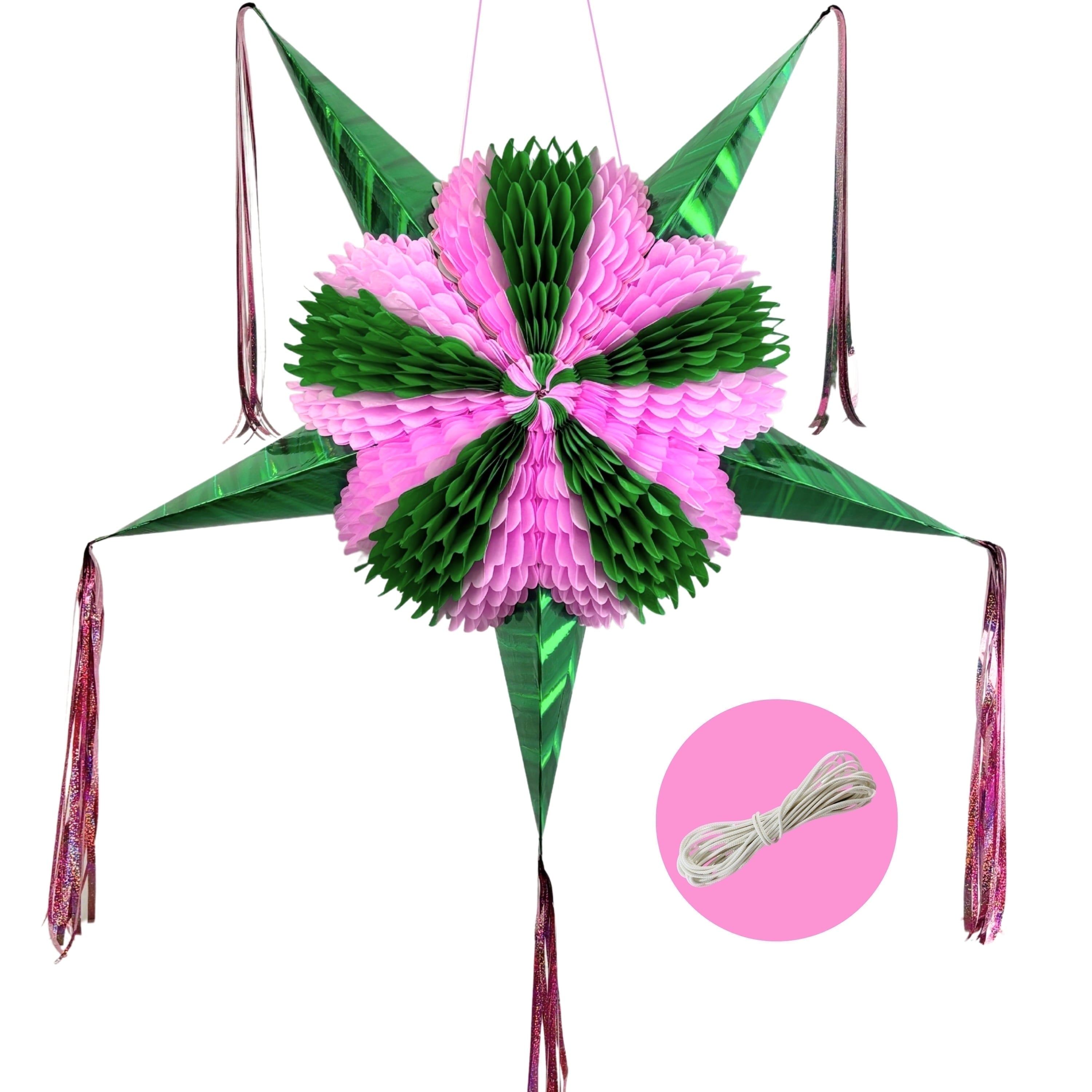 Extra Large 32" Pinata, Mexican Star with Gold Cones and 30-ft Rope - Handmade, Foldable Piñata for Birthday Parties and Mexican Fiestas