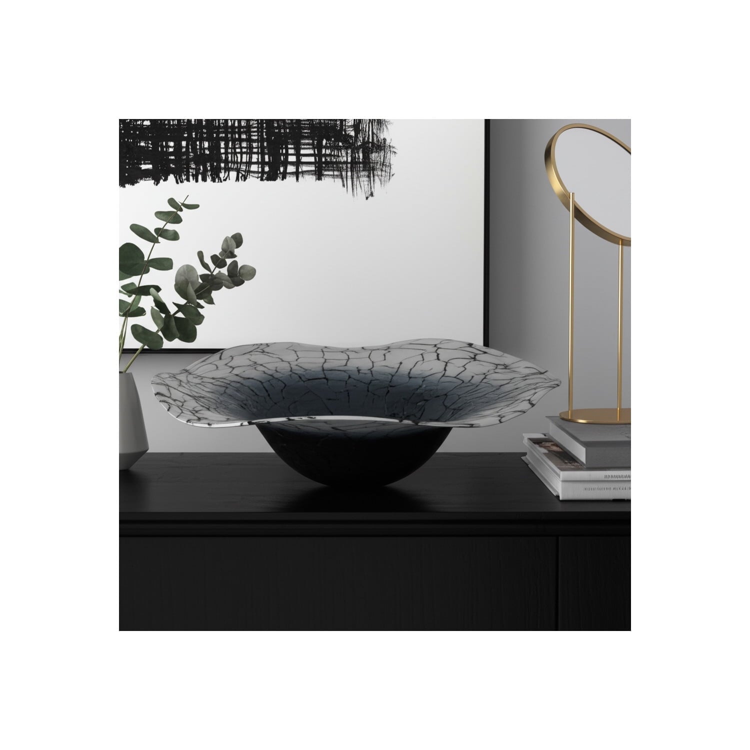 Modern Abstract Glass Decorative Bowl for Coffee Table Decor - Luxury Candy and Key Bowl for Home Decor Accents - Versatile Table, Kitchen Counter Bowl, or Centerpiece Table Decorations - 2", Black