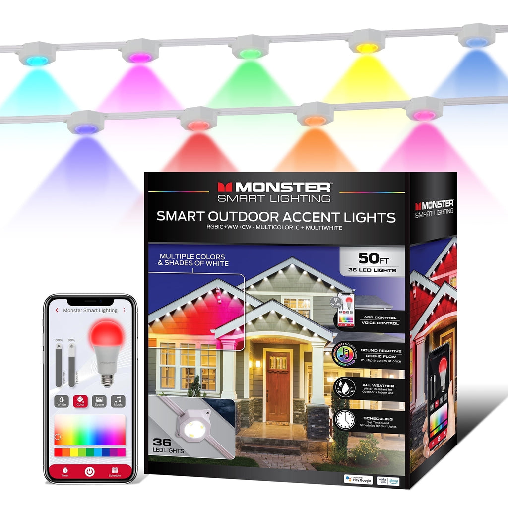 Monster Outdoor LED Smart Lights, RGBIC+ Multiwhite Permanent Outdoor Lights w/ Voice Control, 25ft