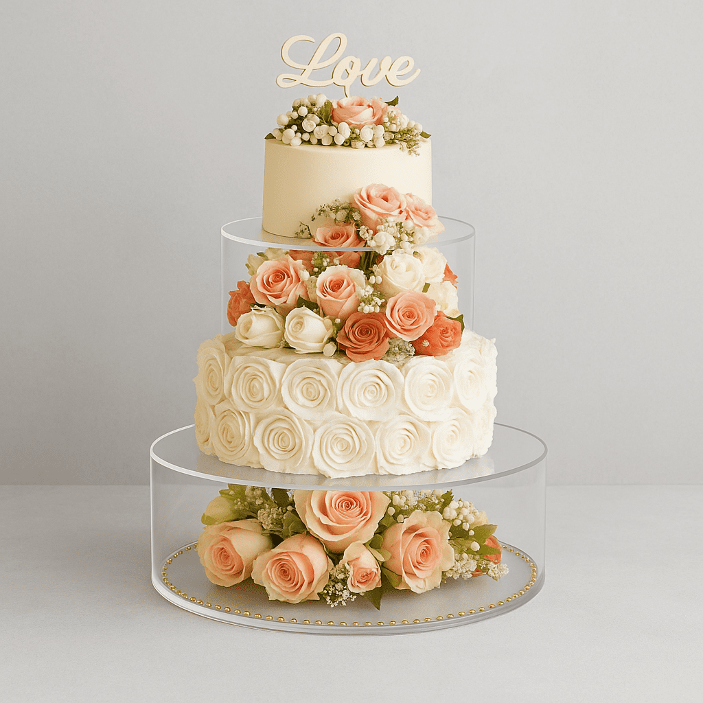 NIUBEE Cake Stand for Wedding 2 Tier Cake Stand with Lid,Clear Acrylic Fillable Cake Holders, Baby Shower Cake Birthday Cake Display with 2M LED Lights