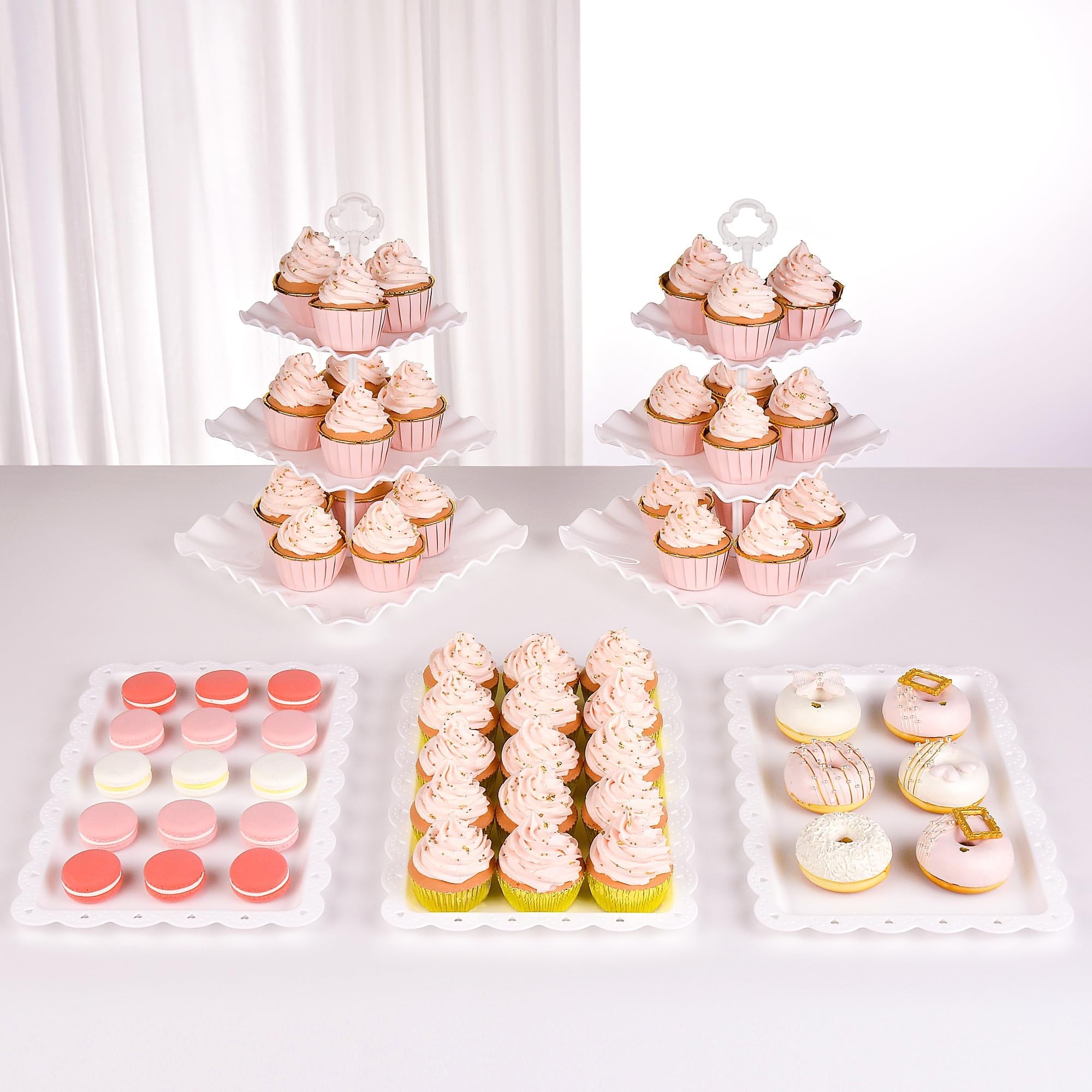 NWK 10 pieces Dessert Cake Stand Set with Appetizer Trays, for Birthday Baby Bridal Shower Party (White)