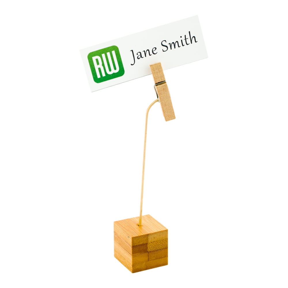 Natural Bamboo Name Card Holder - Metal Clip - 5" x 1" x 1" - 100 count box
