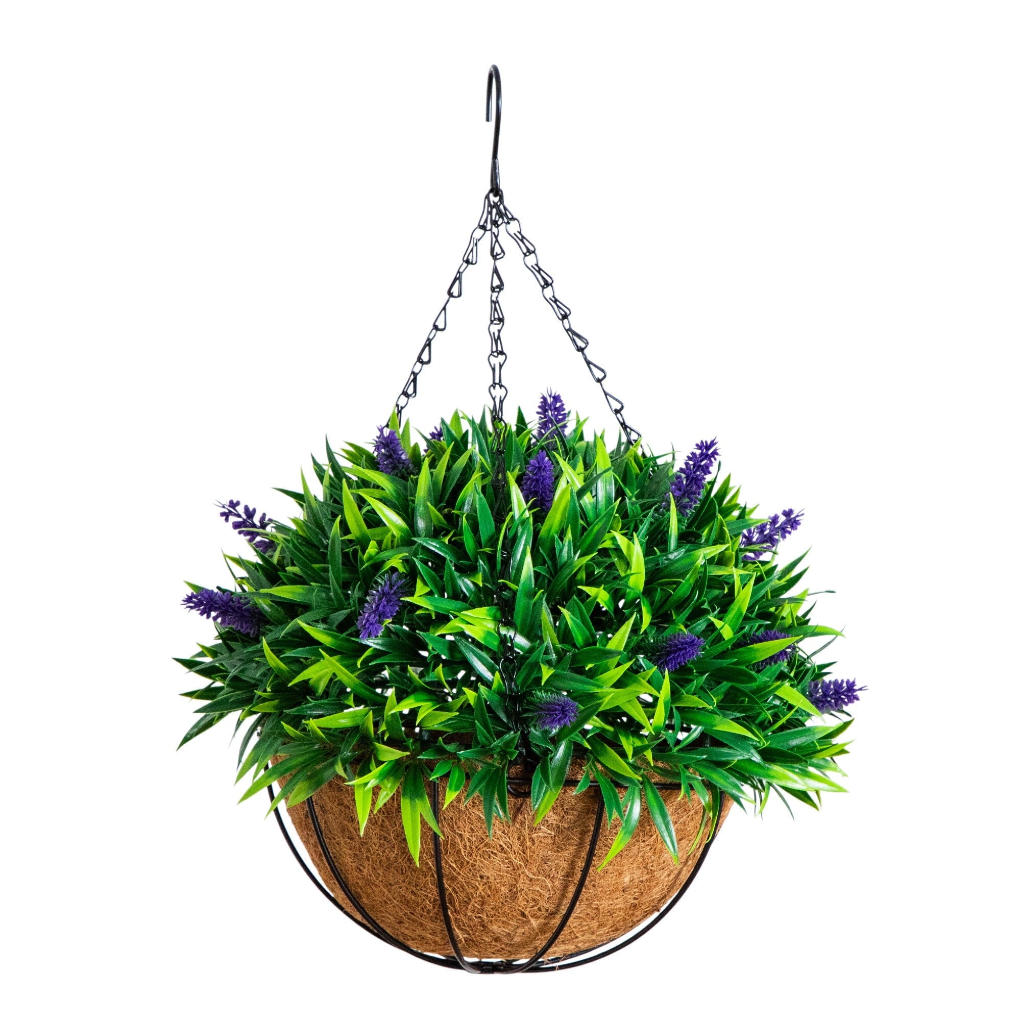 Nearly Natural 18in. UV Resistant Artificial Lavender Hanging Basket (Indoor/Outdoor)