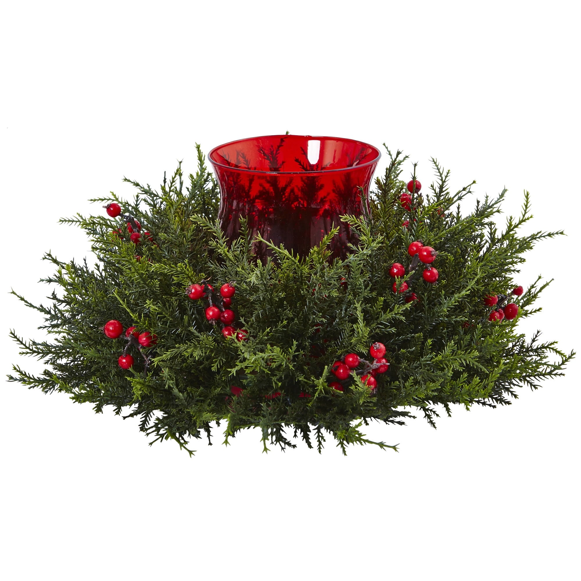 Nearly Natural 6.5" Plastic Cedar Berry Candelabrum Decoration