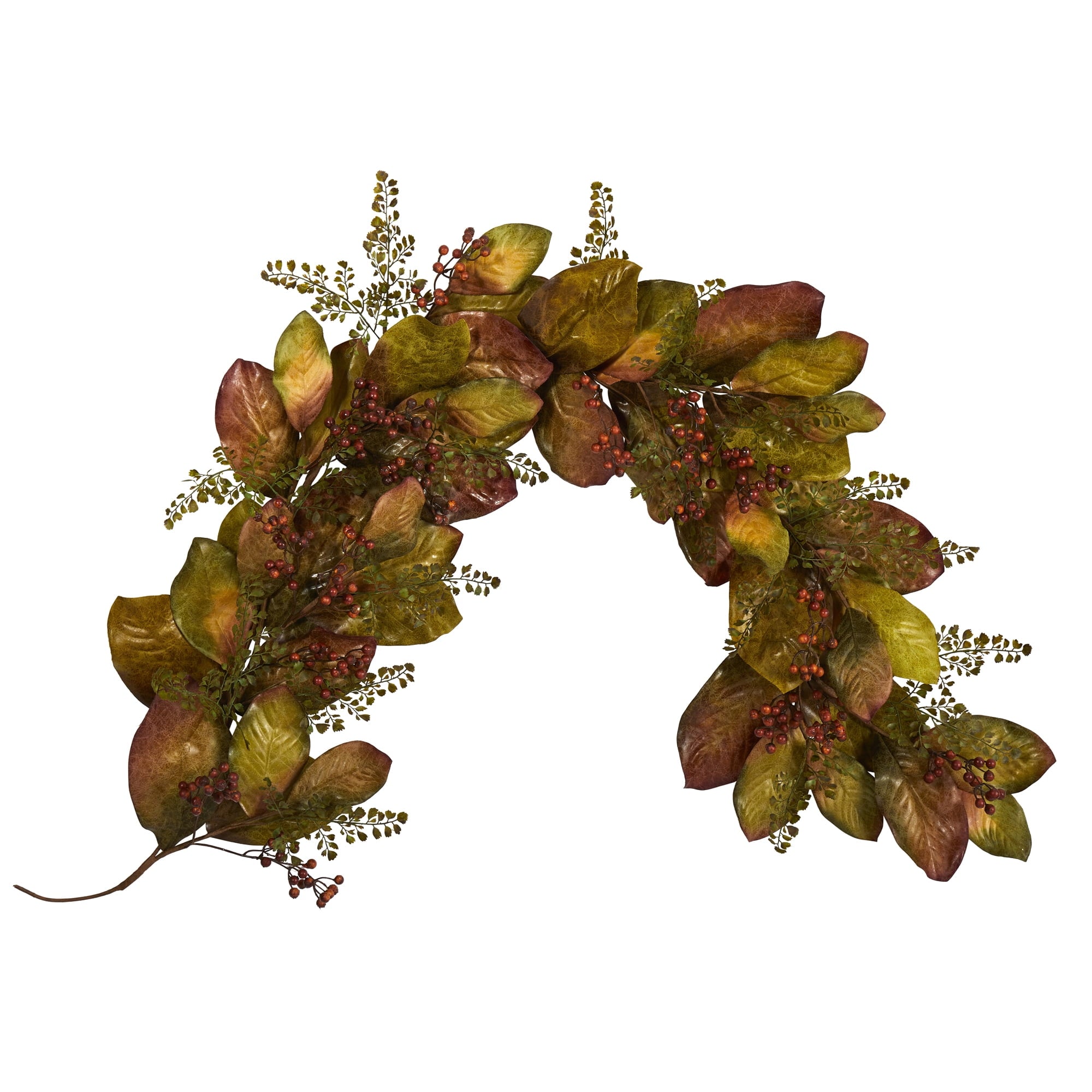 Nearly Natural 6' Autumn Magnolia Leaf and Berries Holiday Artificial Garland