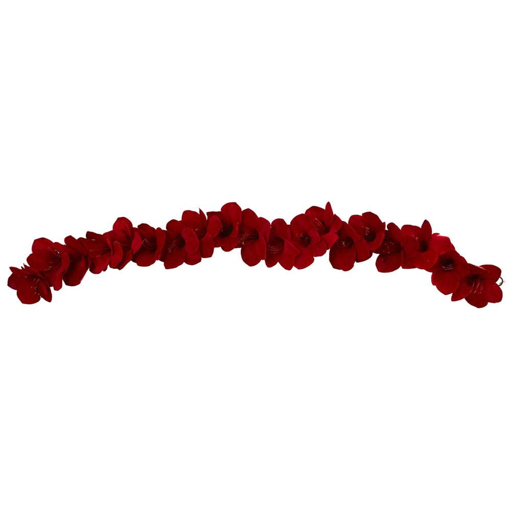 Nearly Natural Amaryllis Christmas Floral Garland, 60" (Red)