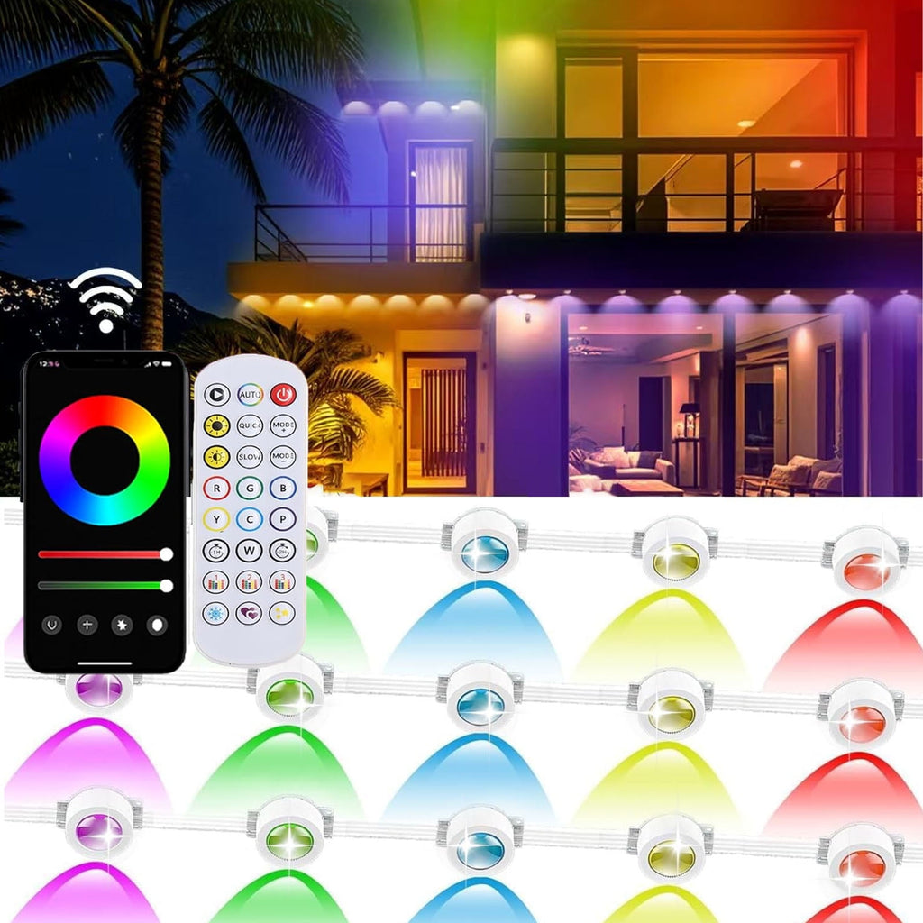 150FT Permanent Outdoor RGB Lights, 75LED IP67 Waterproof with Smart App Control Remote, DIY Scene Modes Outdoor Lights, Eaves Lights for Garden, Deck, Christmas, Party, Halloween, Roof
