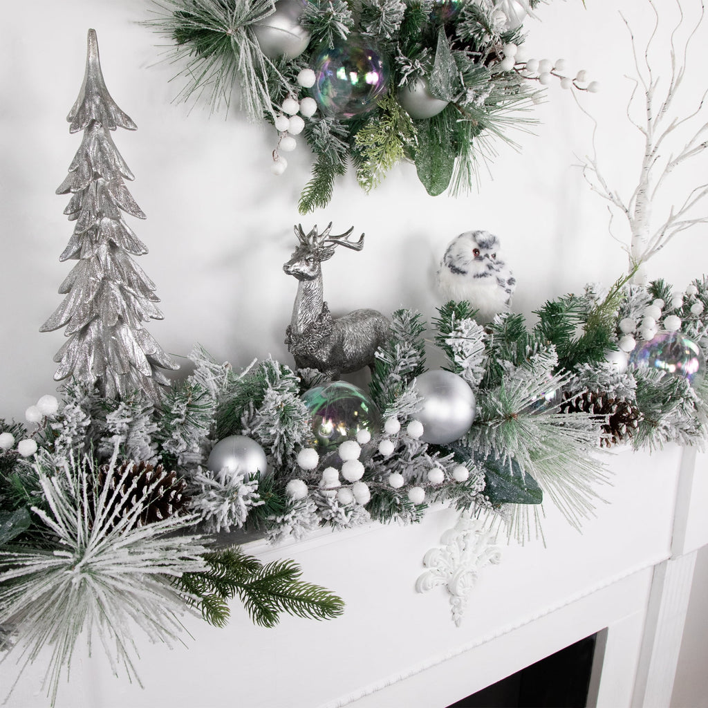 Northlight 6' Flocked Pine Artificial Christmas Garland with Iridescent Ornaments, Unlit