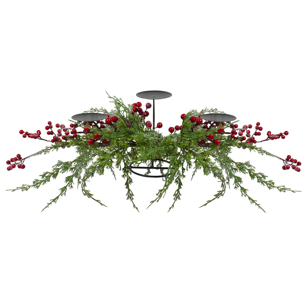 Northlight Frosted Berry and Foliage Triple Candle Holder Christmas Decoration - 32"