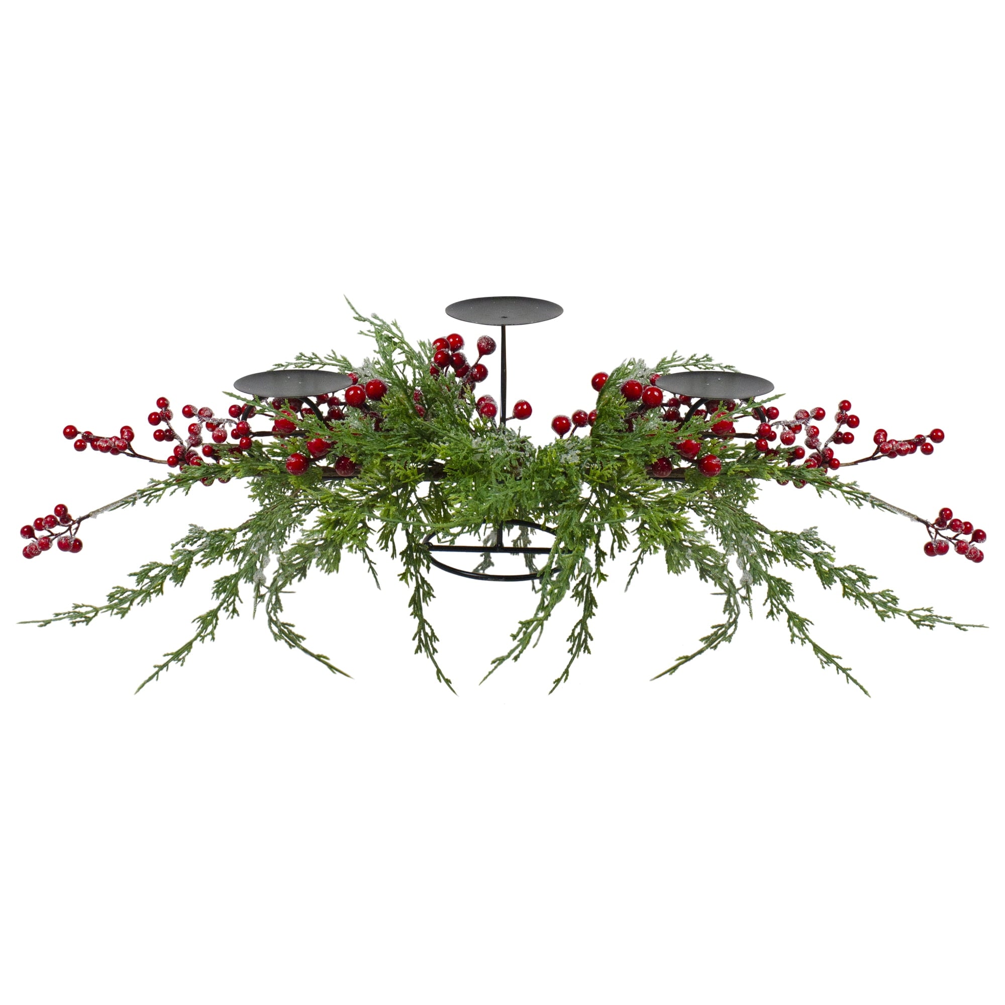 Northlight Frosted Berry and Foliage Triple Candle Holder Christmas Decoration - 32"
