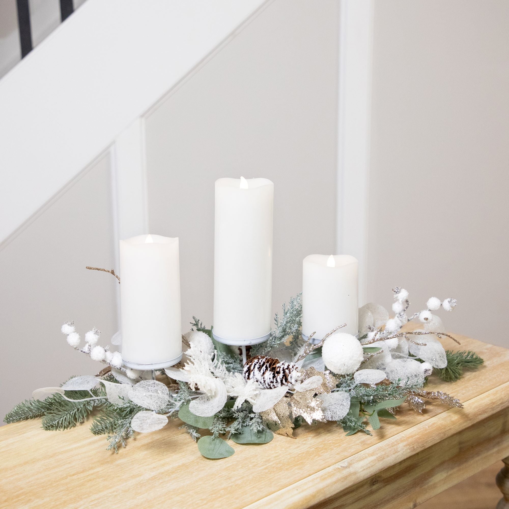 Northlight Mixed Winter Foliage and Berries Christmas Pillar Candle Holder - 24"