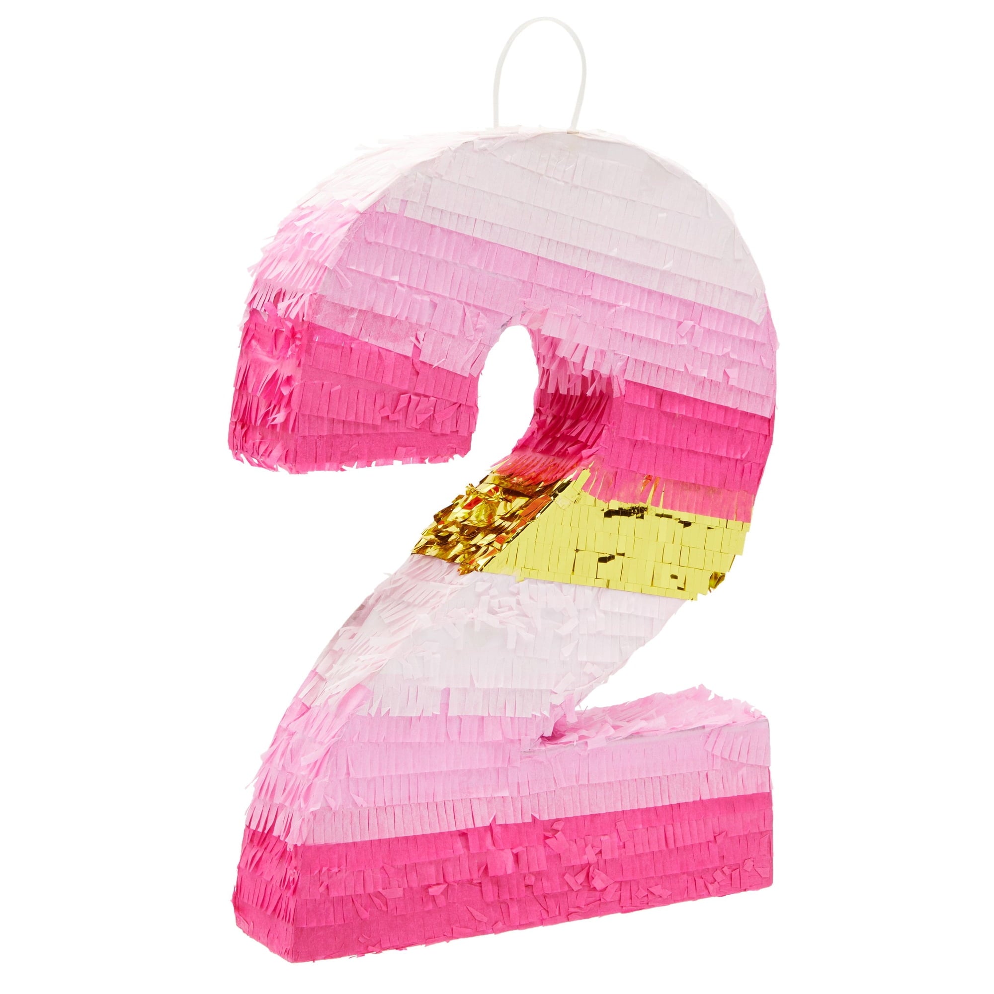 BLUE PANDA Number 2 Pinata, Pink and Gold for Kids Ages 3-14 Birthday Party Decoration, Fun Game and Event Supplies, Small (16.5 x 11 x 3 In)