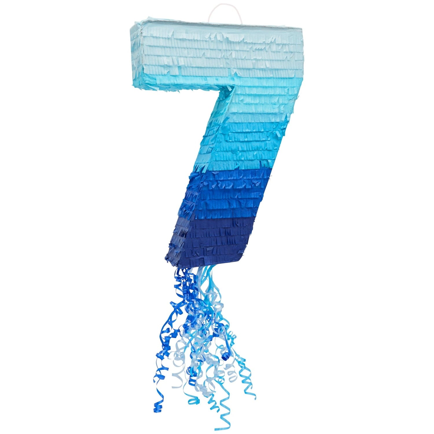 BLUE PANDA Ombre Blue Number 7 Pull String Pinata, Party Game for Kids Ages 3-14, Fillable Hanging Decoration for Birthday Decorations, Holds Candy, Toys & Confetti (16.5 x 11.35 In)