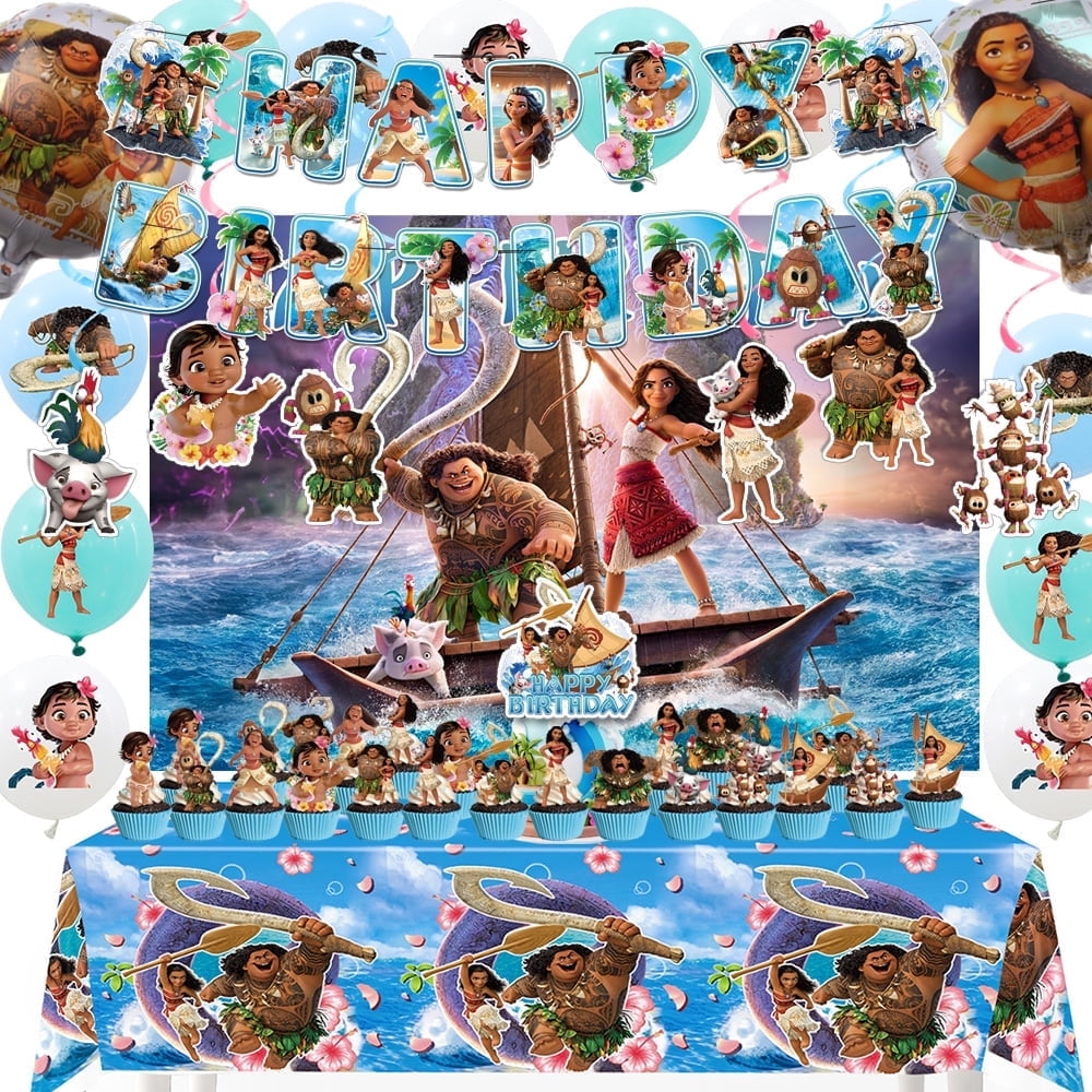 Ocean Princess Birthday Decorations Set Include Banner, Backdrop, Balloons, Hanging Swirls, Cake Cupcake Toppers, Tablecloth Cartoon Party Favors Party Supplies