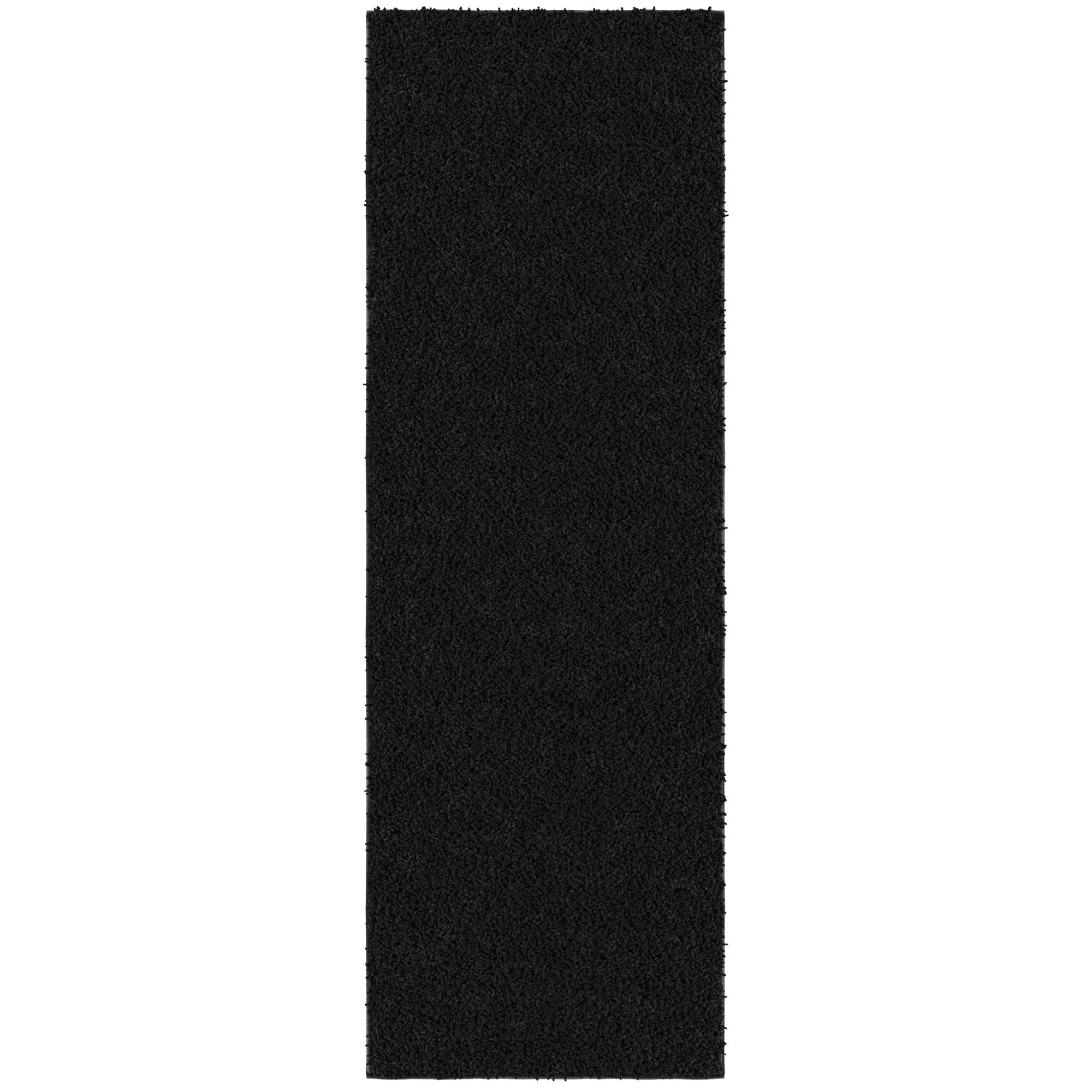 Ottomanson 2x7 Non-Slip Shag Runner Rug Plush Carpet for Bedrooms & Hallways, 2' x 7', Black