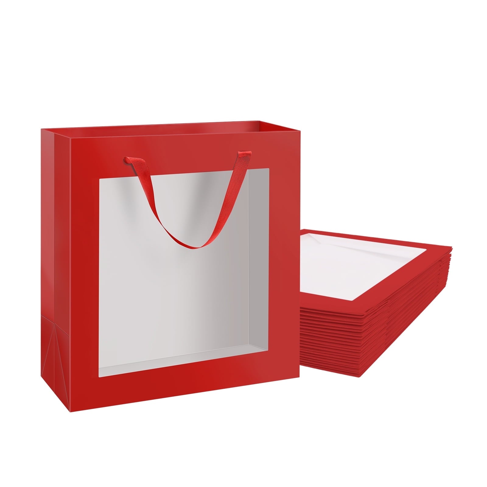 PACKHOME 12pcs White Gift Bags with Window, 10x4.5x11 inches Gift Bags with Handles for Valentine
