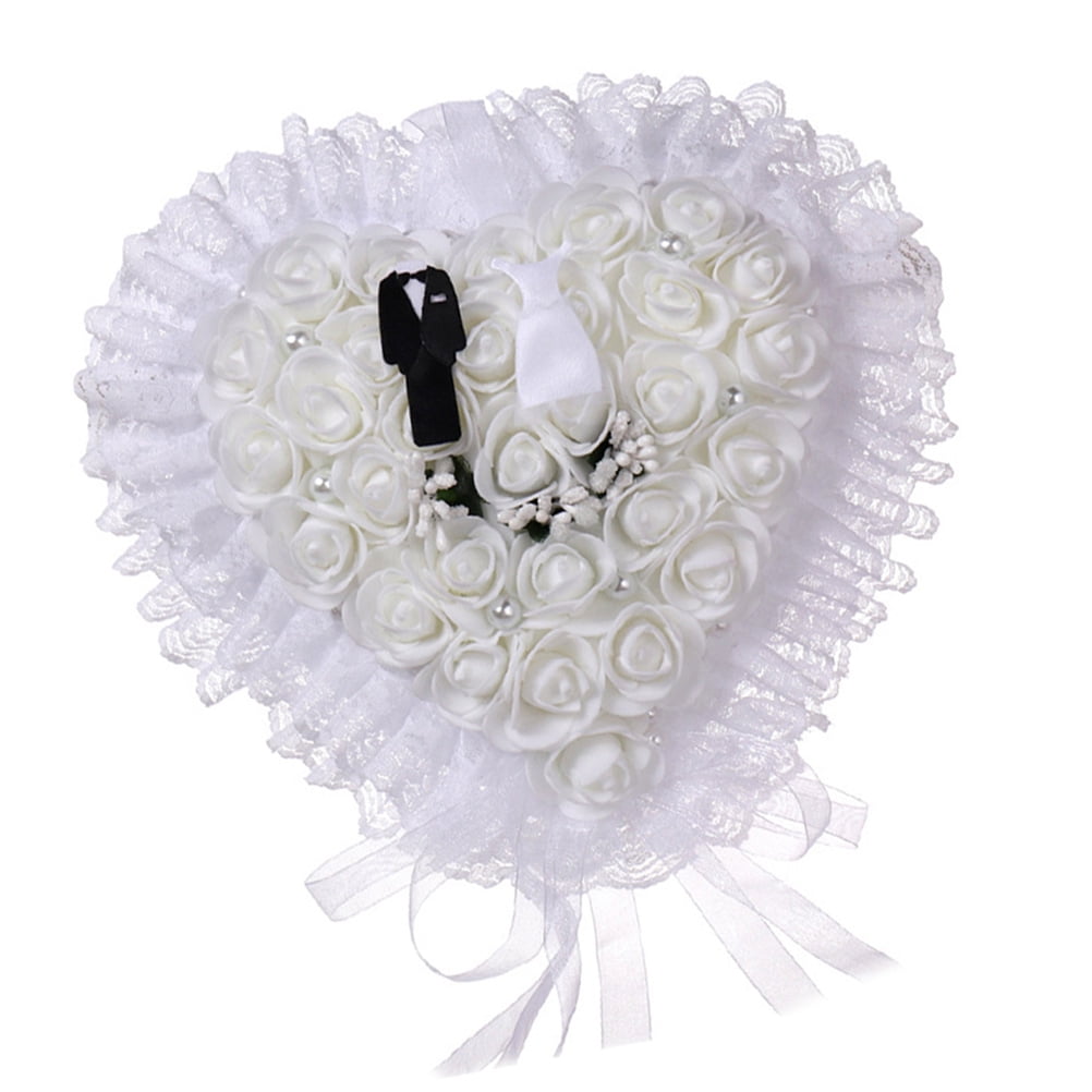 PENIKOKO Floral Lace Ring Bearer Pillow White Reusable for Wedding Events
