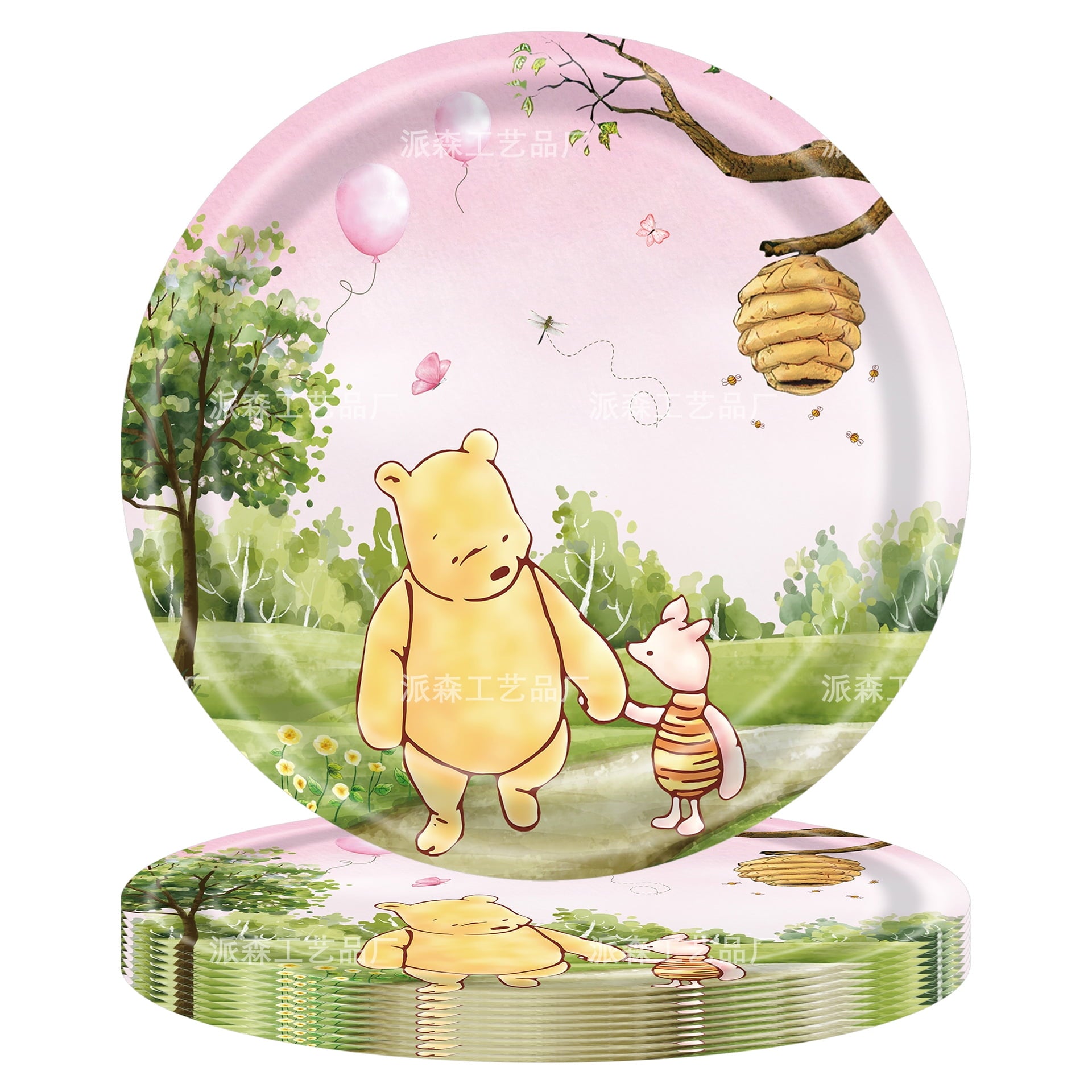 PINK Winnie-the-Pooh 81/91 PCS Party Supplies, Party Tableware, Disposable Paper Plates- Napkins-Forks Dinnerware Set