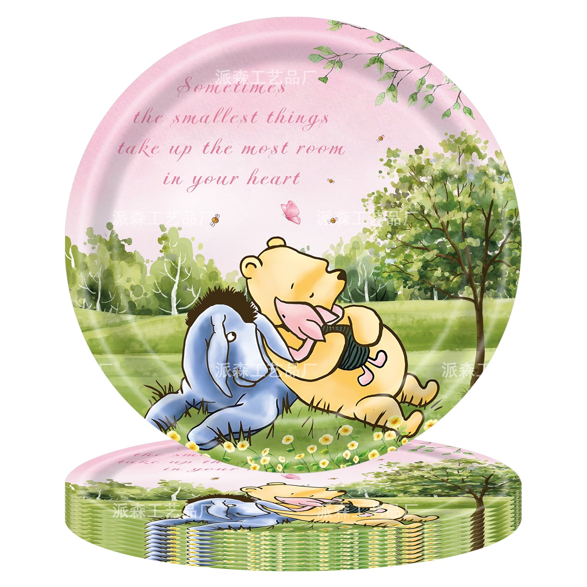 PINK Winnie-the-Pooh 81/91 PCS Party Supplies, Party Tableware, Disposable Paper Plates- Napkins-Forks Dinnerware Set