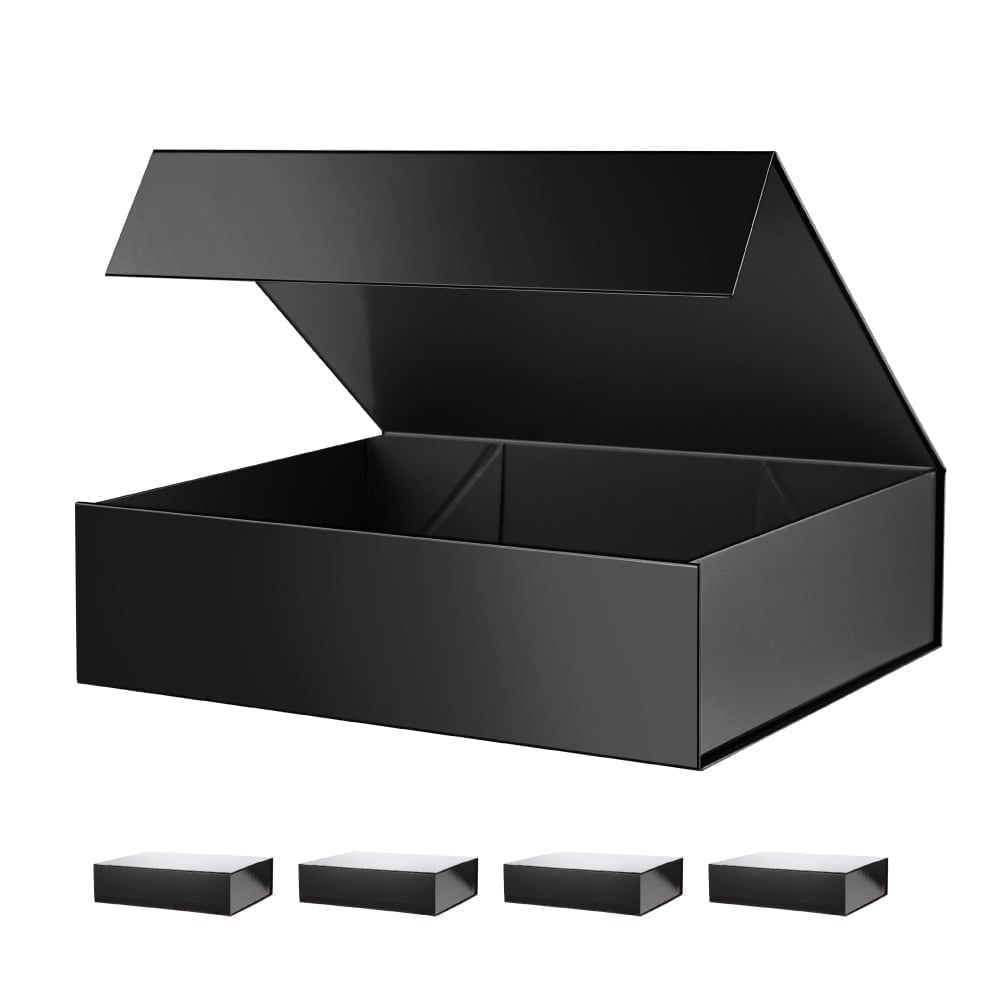 PKGSMART 5 Large Black Gift Boxes, Magnetic Gift Boxes with Lids for Wedding, 13.5x9x4.1 inches
