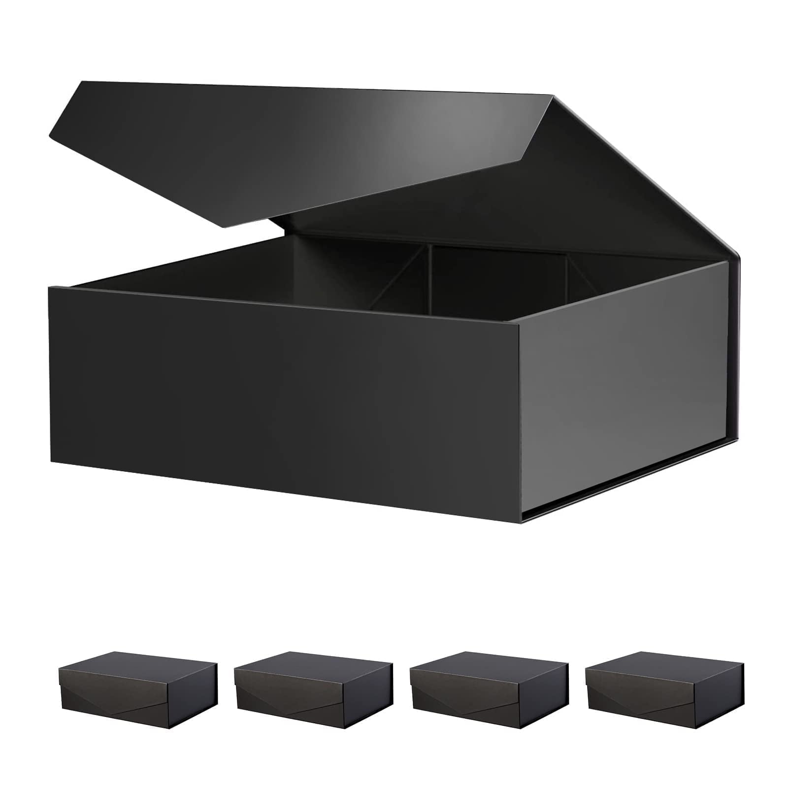PKGSMART 5 Large Black Gift Boxes, Magnetic Gift Boxes with Lids for Wedding, 13.5x9x4.1 inches