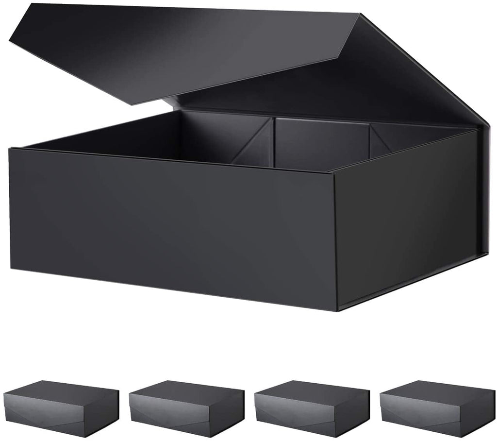 PKGSMART 5 Large Black Gift Boxes, Magnetic Gift Boxes with Lids for Wedding, 13.5x9x4.1 inches