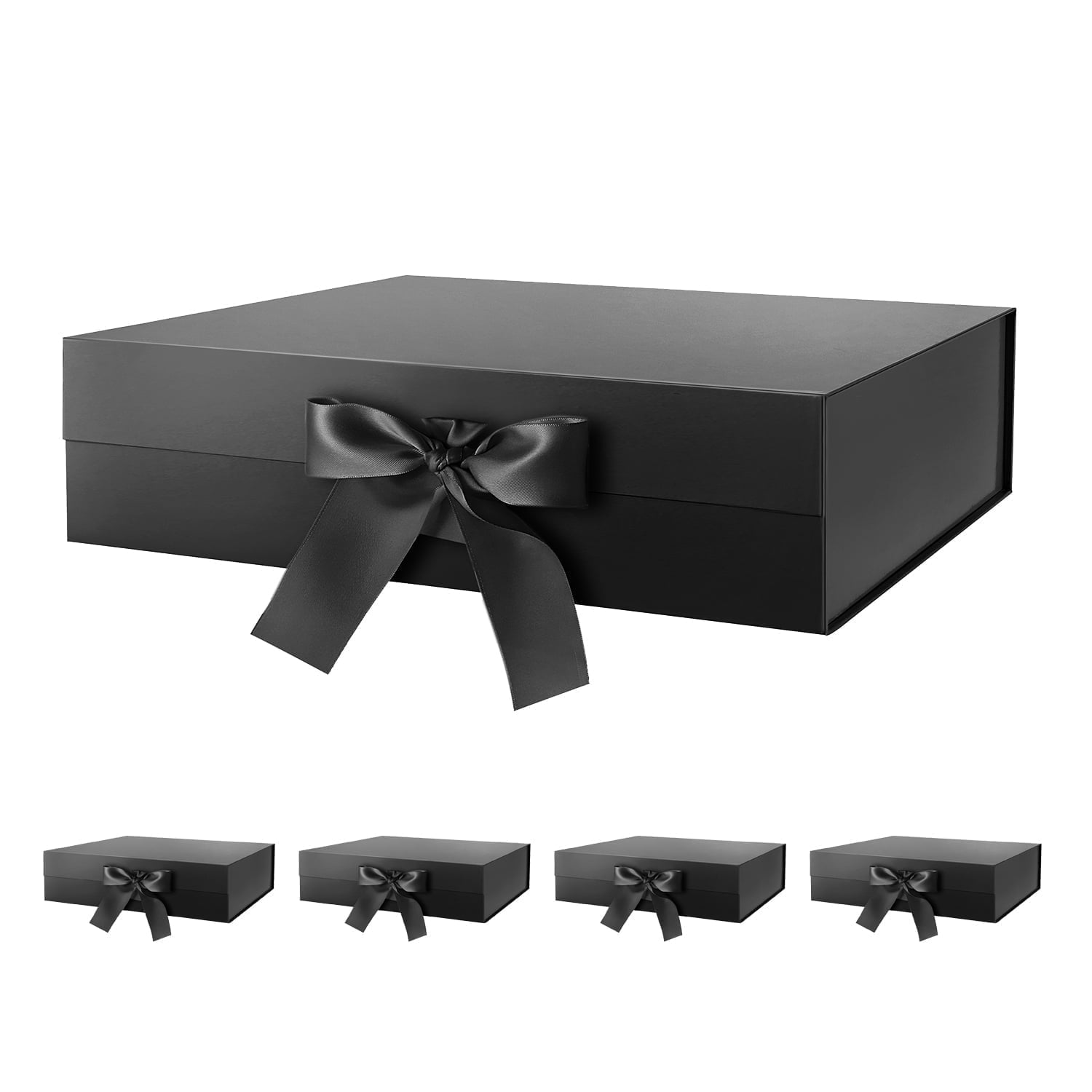 PKGSMART 3 Extra Large White Gift Boxes with Magnetic Lids and Ribbons for Gifts, 16.3x14.2x5 inches