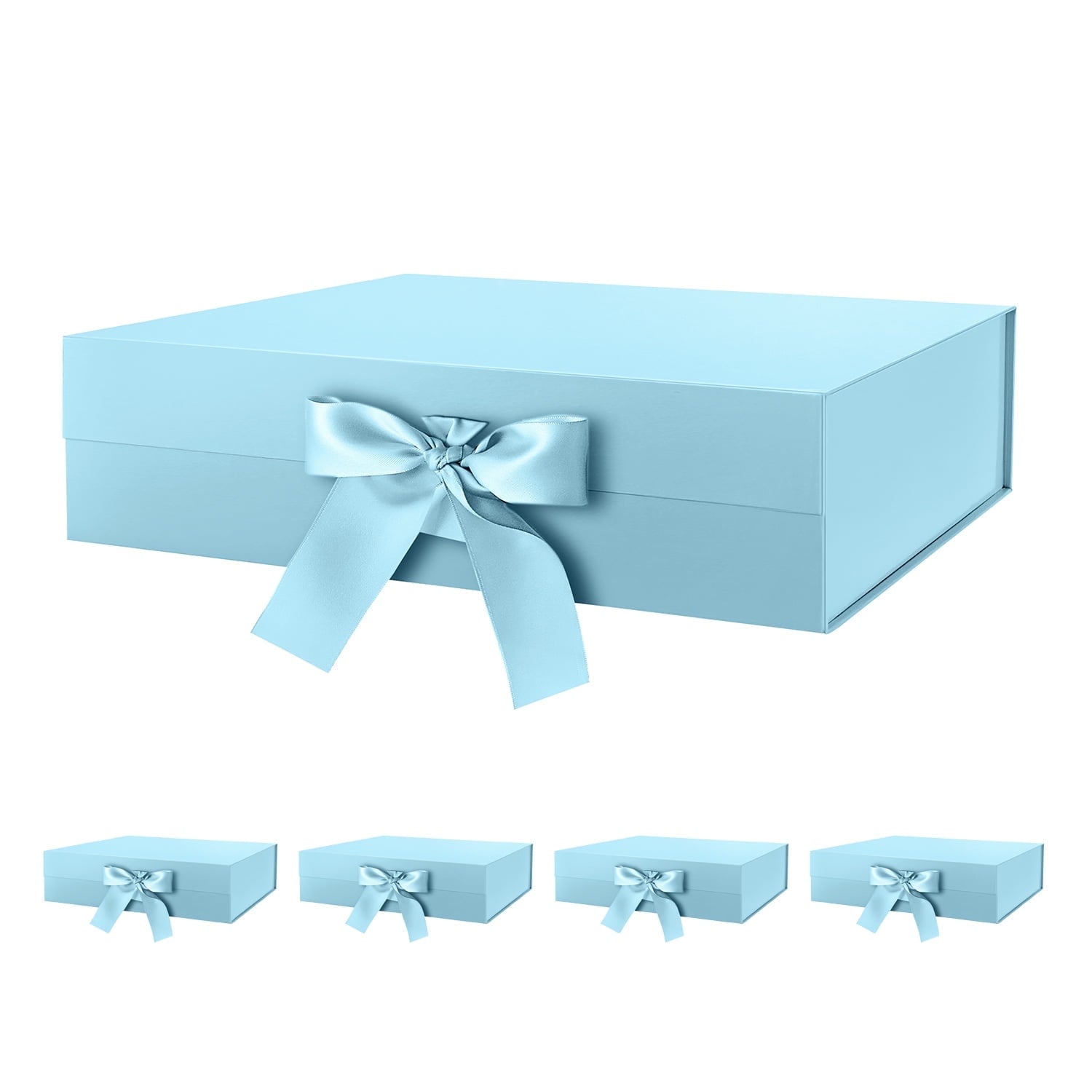 PKGSMART 3 Extra Large White Gift Boxes with Magnetic Lids and Ribbons for Gifts, 16.3x14.2x5 inches