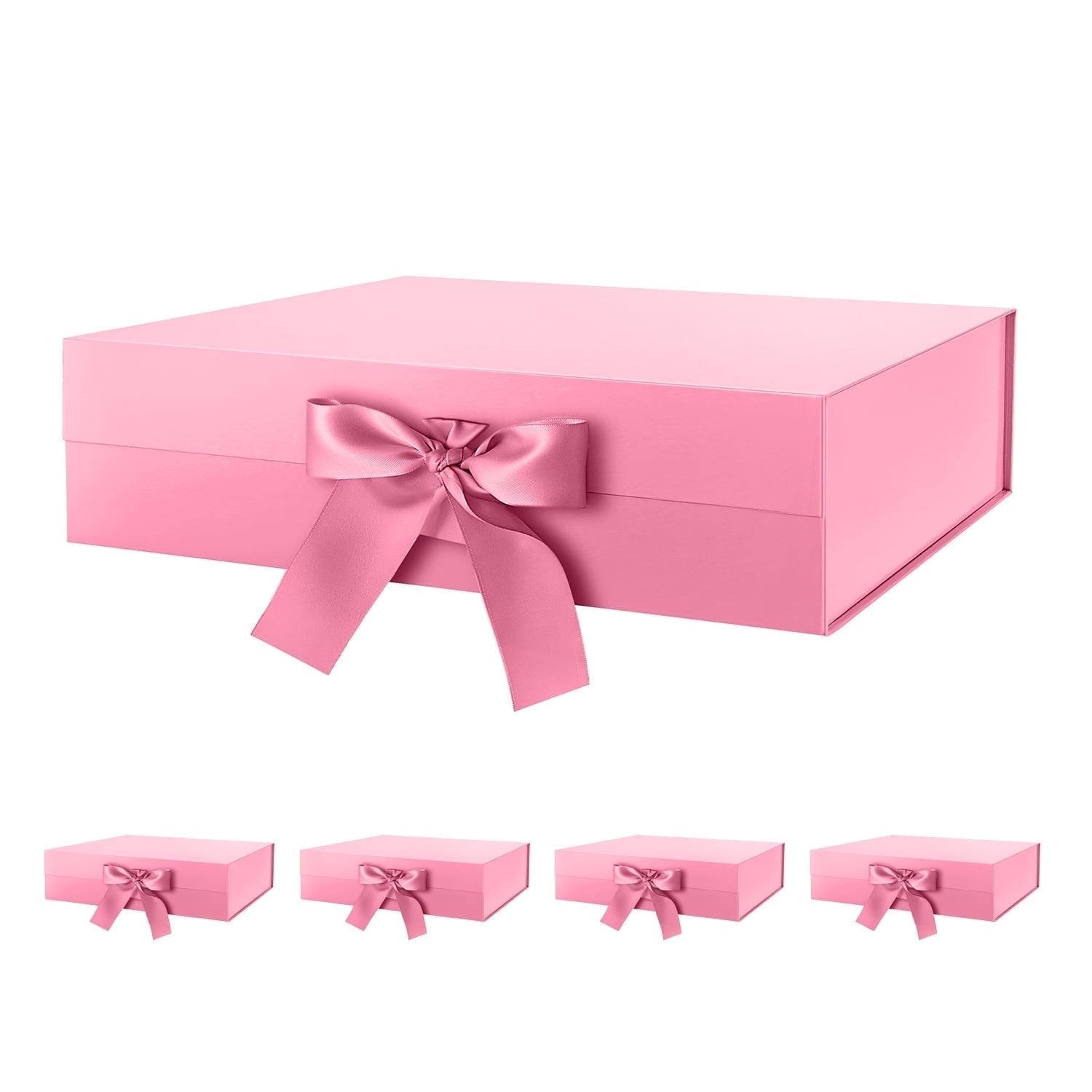 PKGSMART 3 Extra Large White Gift Boxes with Magnetic Lids and Ribbons for Gifts, 16.3x14.2x5 inches