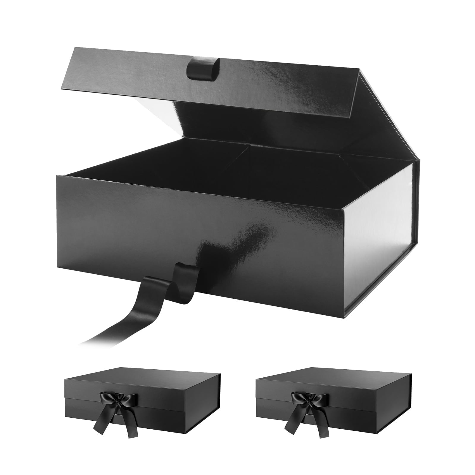 PKGSMART 3 Extra Large White Gift Boxes with Magnetic Lids and Ribbons for Gifts, 16.3x14.2x5 inches