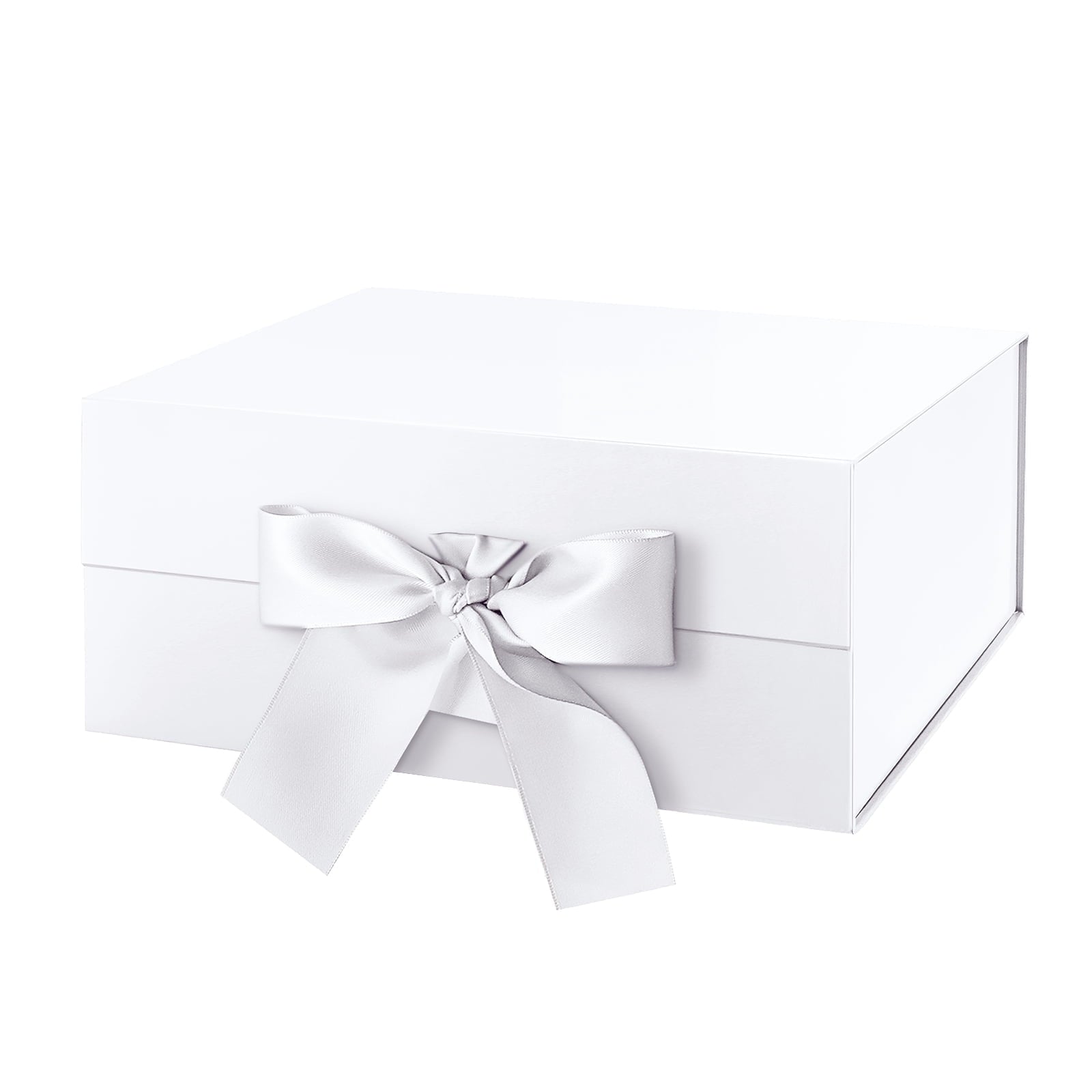 PKGSMART 3 Extra Large White Gift Boxes with Magnetic Lids and Ribbons for Gifts, 16.3x14.2x5 inches