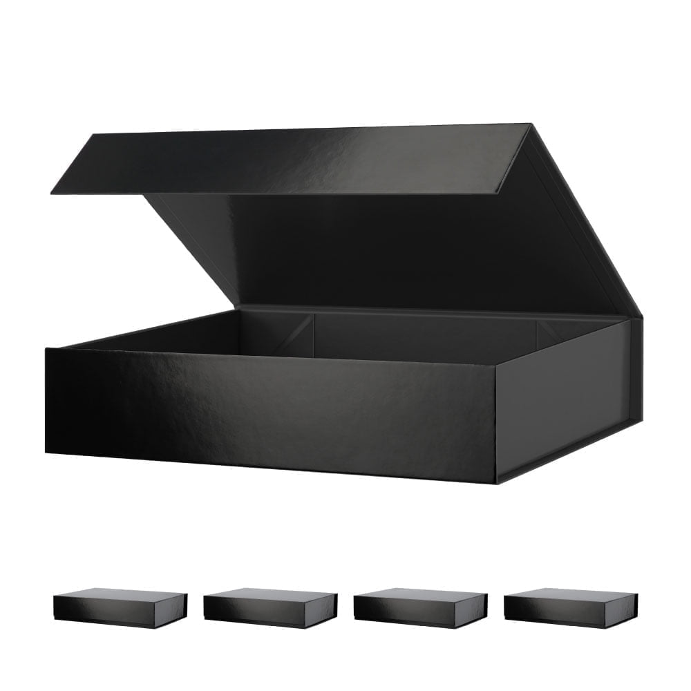 PKGSMART 5 Large Black Gift Boxes, Magnetic Gift Boxes with Lids for Wedding, 13.5x9x4.1 inches