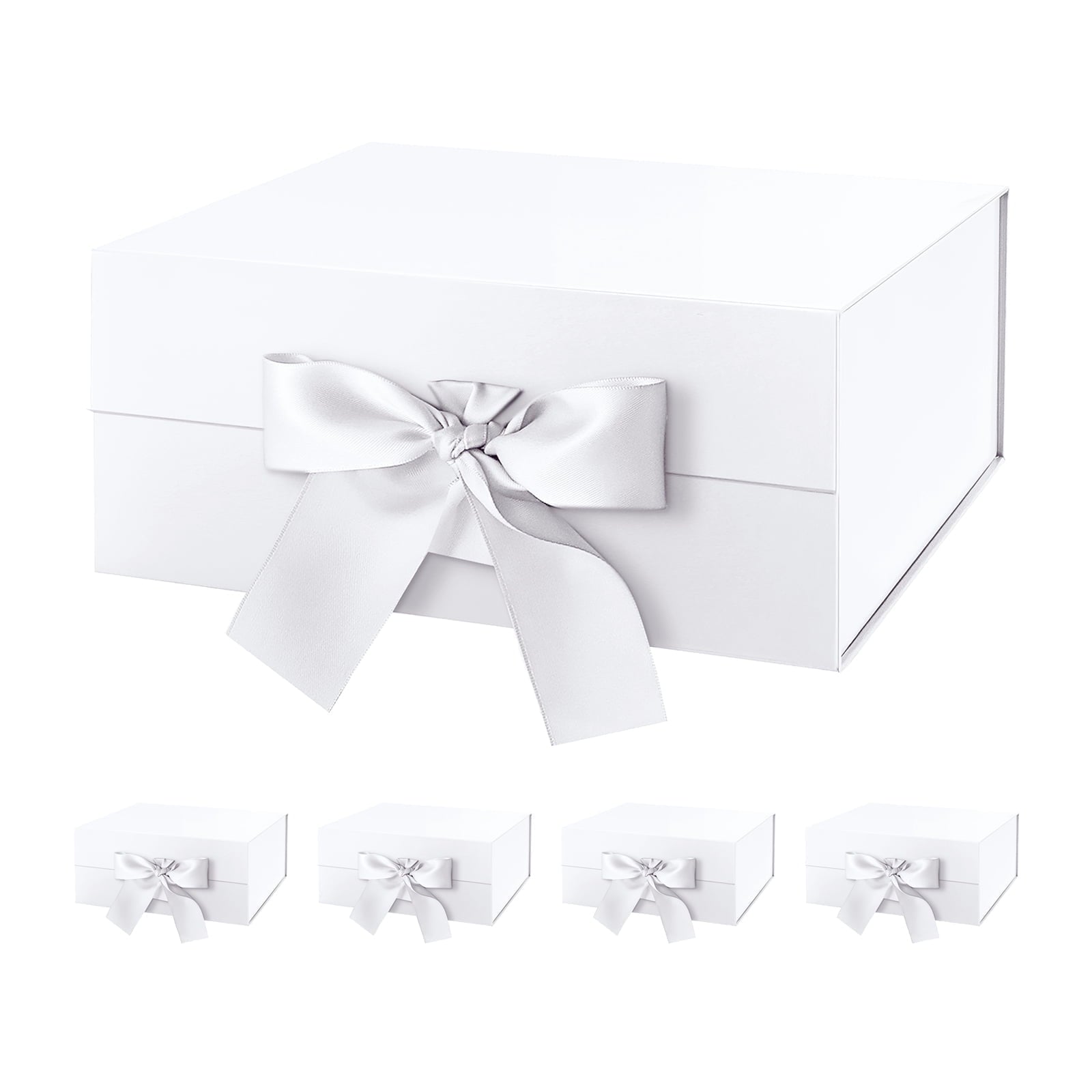 PKGSMART 3 Extra Large White Gift Boxes with Magnetic Lids and Ribbons for Gifts, 16.3x14.2x5 inches