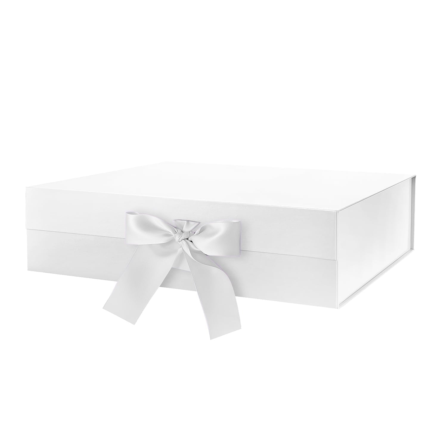 PKGSMART 3 Extra Large White Gift Boxes with Magnetic Lids and Ribbons for Gifts, 16.3x14.2x5 inches