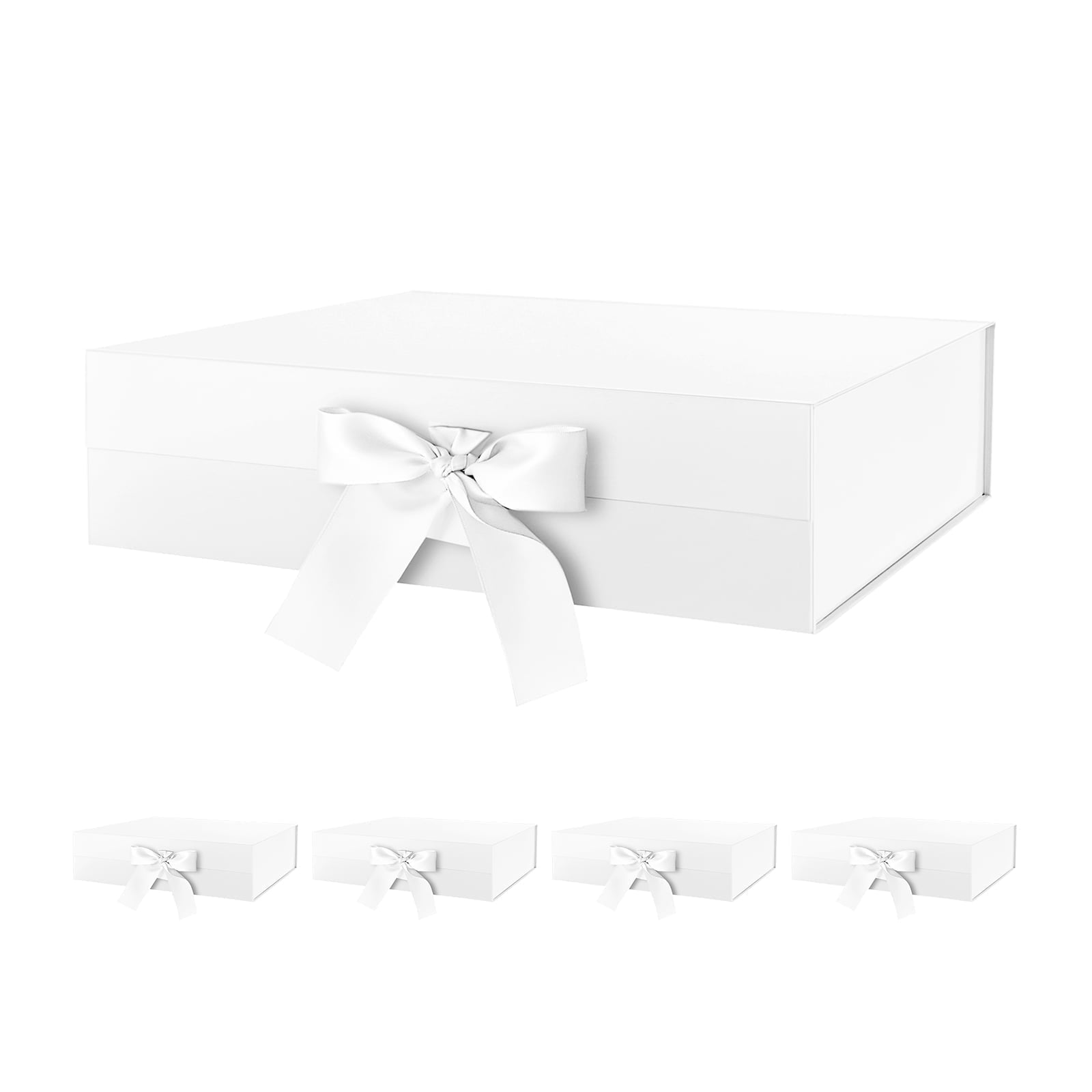 PKGSMART 3 Extra Large White Gift Boxes with Magnetic Lids and Ribbons for Gifts, 16.3x14.2x5 inches