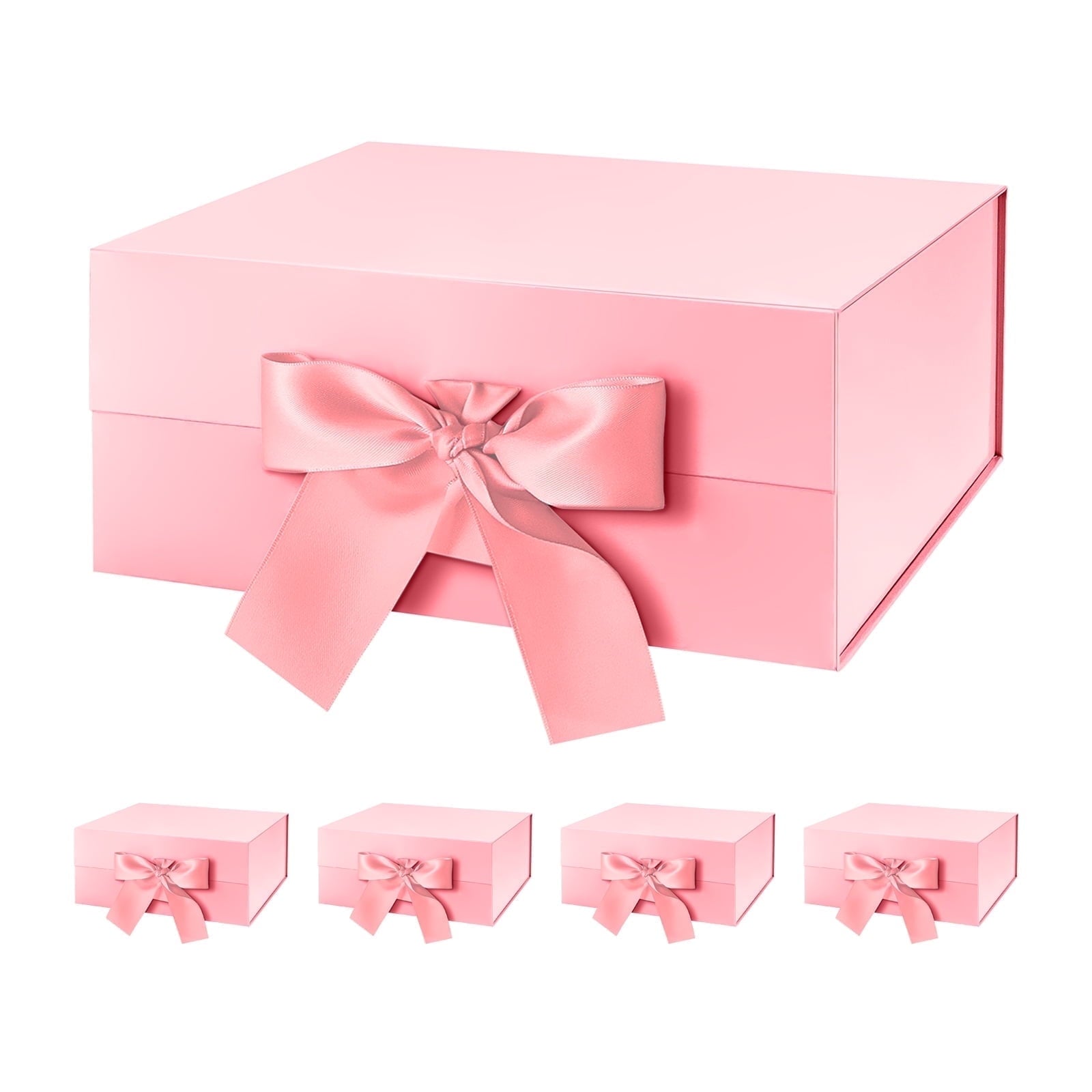 PKGSMART 3 Extra Large White Gift Boxes with Magnetic Lids and Ribbons for Gifts, 16.3x14.2x5 inches