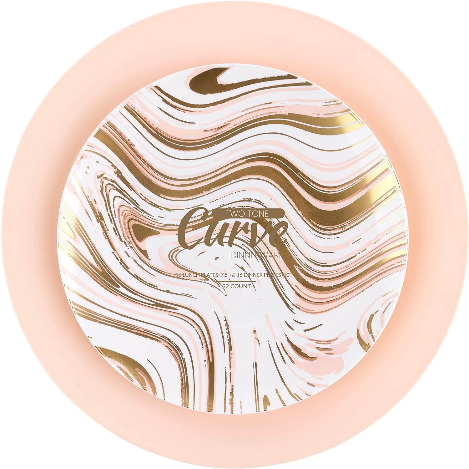 PLASTICPRO 64-piece Pink Hammered Plastic Plates Combo Set Disposable Elegant Plates for Party, 7'' & 10''
