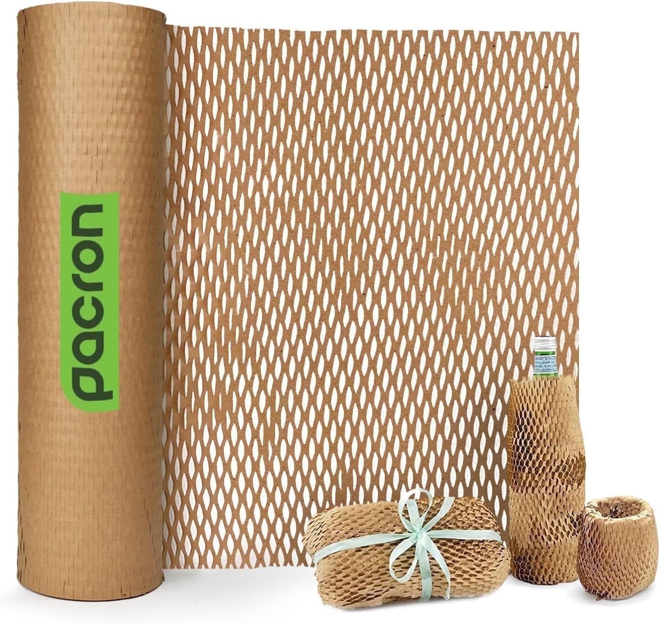 Pacron Recyclable Honeycomb Packing Paper Roll - Brown Kraft Wrapping Paper for Gifts & Products - Eco-Friendly Alternative to Bubble Wrap - Biodegradable & Compostable - Made in USA (20'' x 875'')