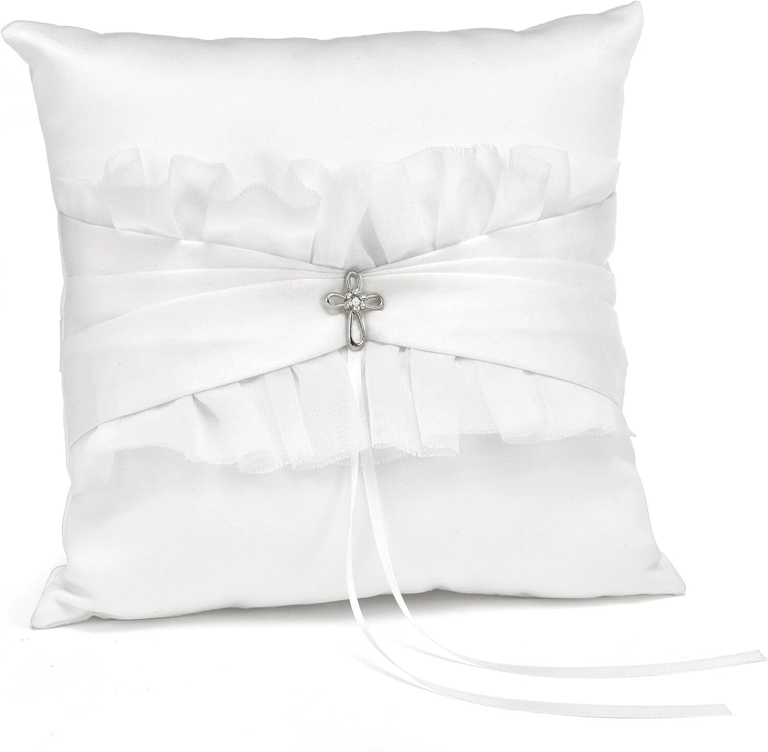 Paper Frenzy Religious Cross Faith And Love Wedding Ring Bearer Pillow, White
