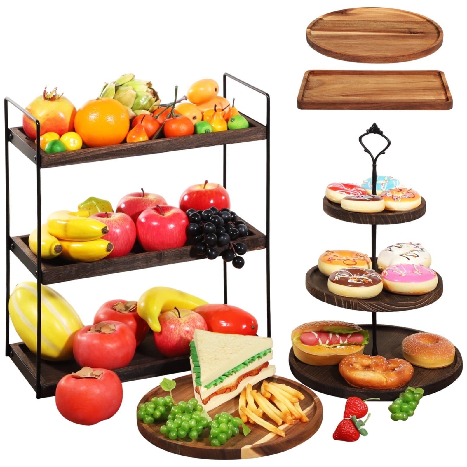 Party Serving Trays Wooden Dessert Tower Cake and Cupcake Stand Set for Birthday Bridal Baby Shower Parties