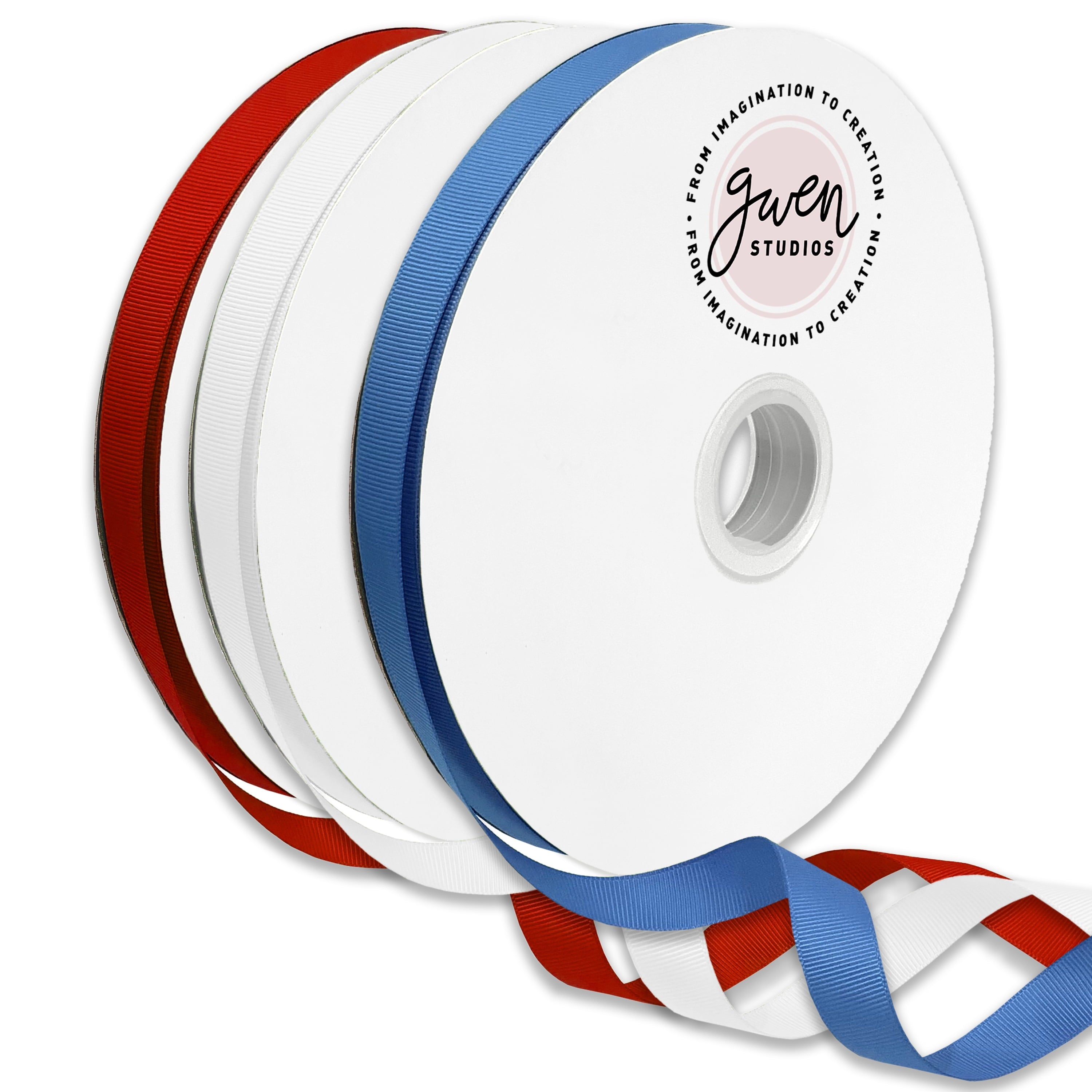 Patriotic Single Face Satin Ribbon Set, Red, White & Blue, 5/8" x 300 Yards by Gwen Studios