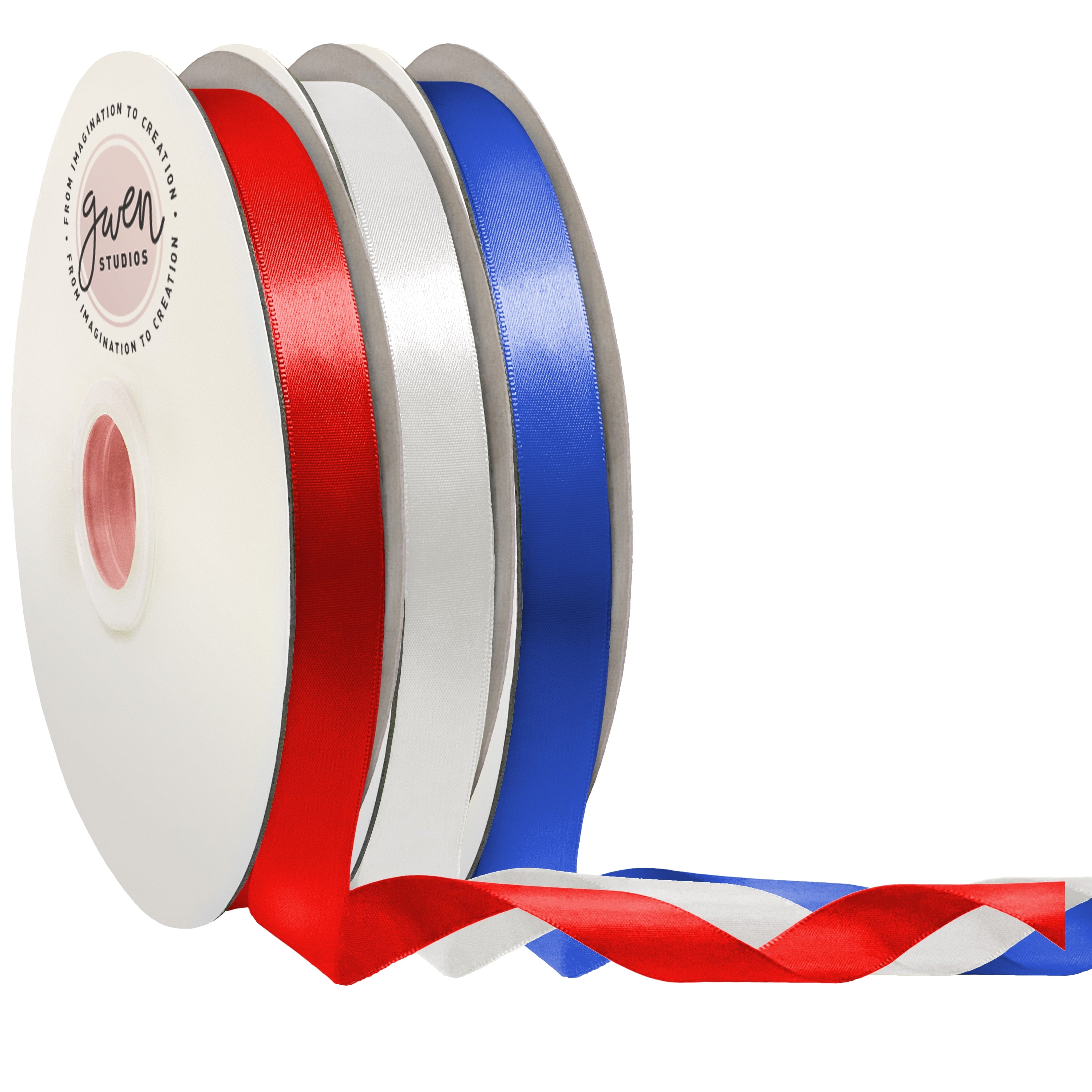 Patriotic Single Face Satin Ribbon Set, Red, White & Blue, 5/8" x 300 Yards by Gwen Studios