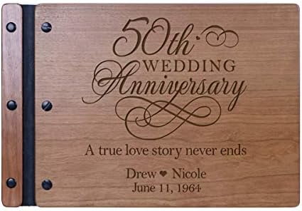 Personalized 50th Wedding Anniversary Guest Book for Couple 50 Years of Marriage Celebration, Wooden Maple Signature Registry Guest Book for Fiftieth Wedding (Maple)
