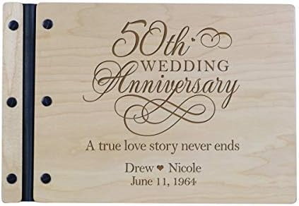 Personalized 50th Wedding Anniversary Guest Book for Couple 50 Years of Marriage Celebration, Wooden Maple Signature Registry Guest Book for Fiftieth Wedding (Maple)