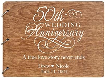 Personalized 50th Wedding Anniversary Guest Book for Couple 50 Years of Marriage Celebration, Wooden Maple Signature Registry Guest Book for Fiftieth Wedding (Maple)