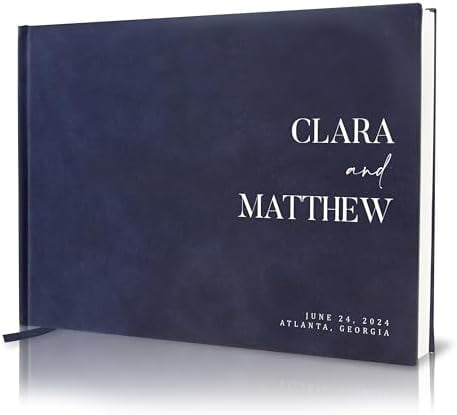 Personalized Guest Book - 11.5" x 8.5" Premium Custom Guest Signing Book with Bookmark and Blank Pages for Wedding Reception Table Decoration Engagement Birthday Party Event, Oats