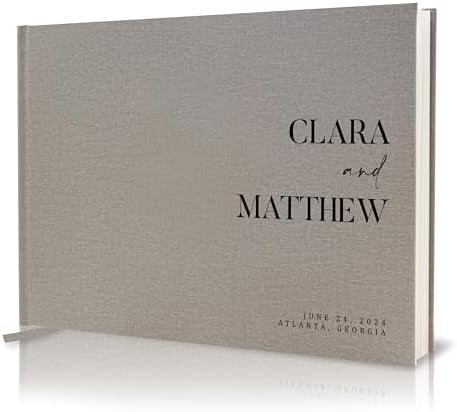 Personalized Guest Book - 11.5" x 8.5" Premium Custom Guest Signing Book with Bookmark and Blank Pages for Wedding Reception Table Decoration Engagement Birthday Party Event, Oats