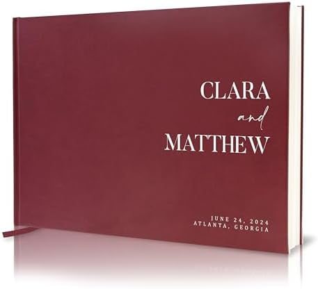 Personalized Guest Book - 11.5" x 8.5" Premium Custom Guest Signing Book with Bookmark and Blank Pages for Wedding Reception Table Decoration Engagement Birthday Party Event, Oats