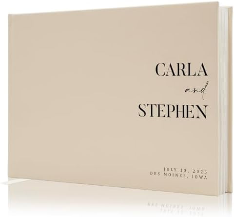 Personalized Guest Book - 11.5" x 8.5" Premium Custom Guest Signing Book with Bookmark and Blank Pages for Wedding Reception Table Decoration Engagement Birthday Party Event, Oats